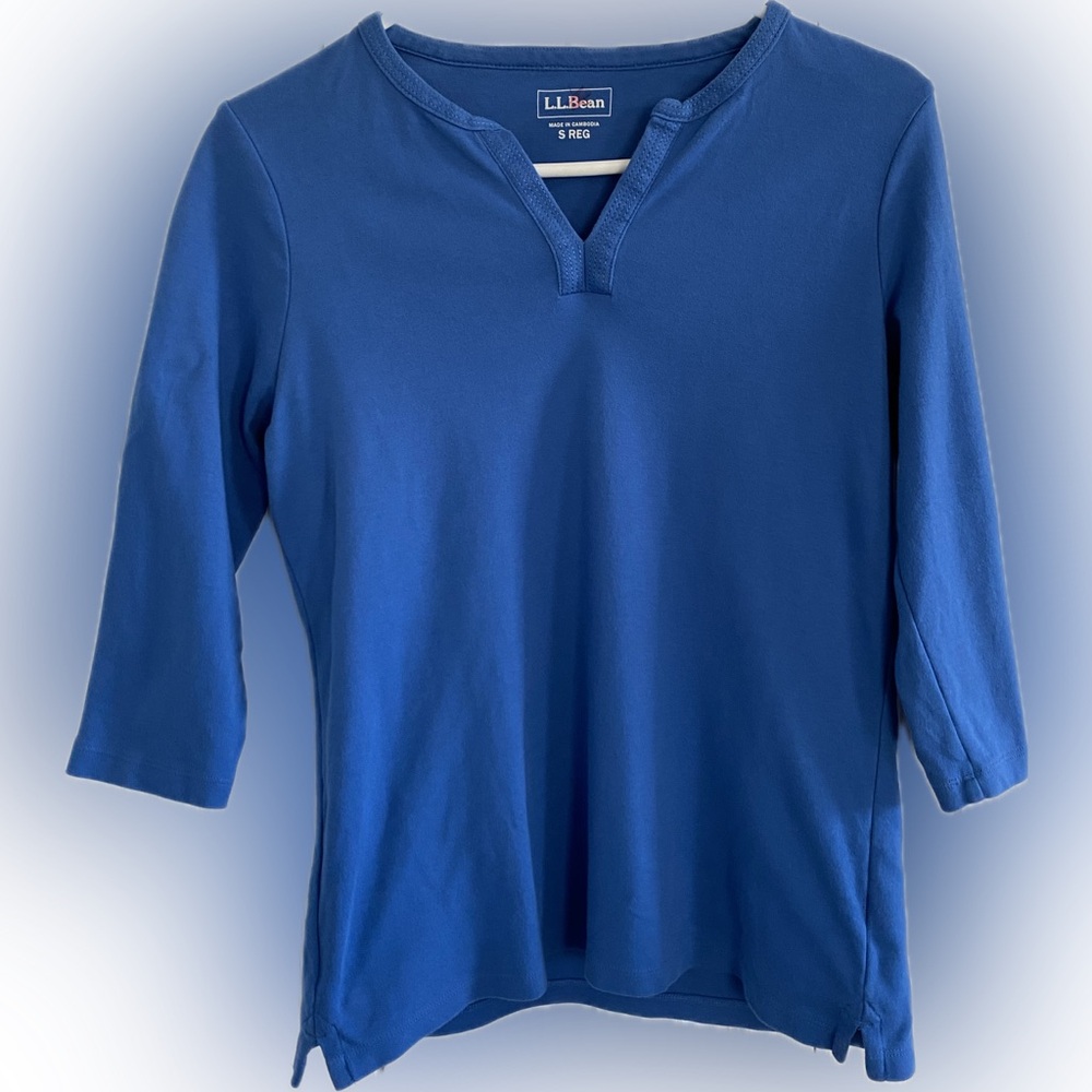 L.L. Bean Interlock Cotton 3/4 Sleeve Split Neck Tunic - Size Small Regular